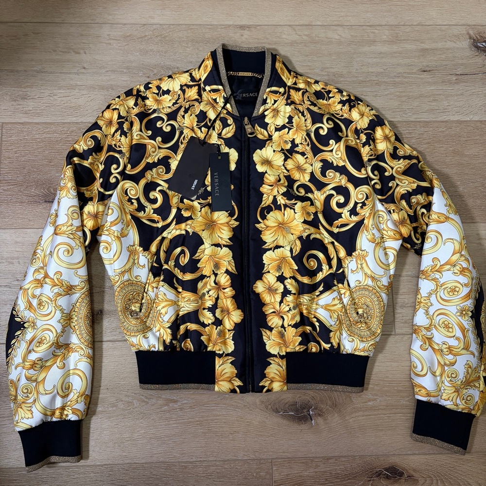 NWT Versace Baroque Silk Bomber Jacket